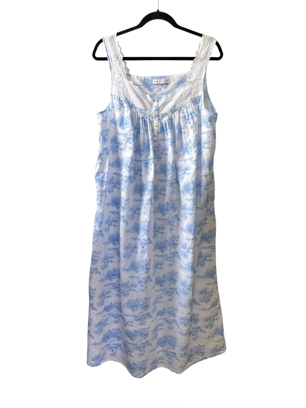 Eileen West Blue Toile Cotton Lawn Ballet Nightgown Vintage Style M